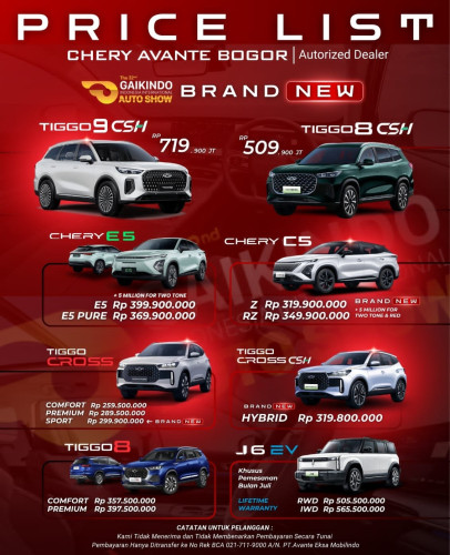 Pricelist Harga Chery tanjungpriok 2025